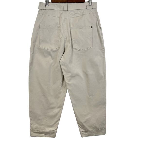 Ted Baker 3 Belted Trouser‎ Womens 8/10 Barrel Leg Ankle Belted Cuffed Tan FLAW - Picture 2 of 16